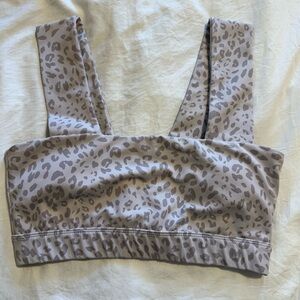 Cream and Brown Sports Bra with Wide Straps and Animal Print